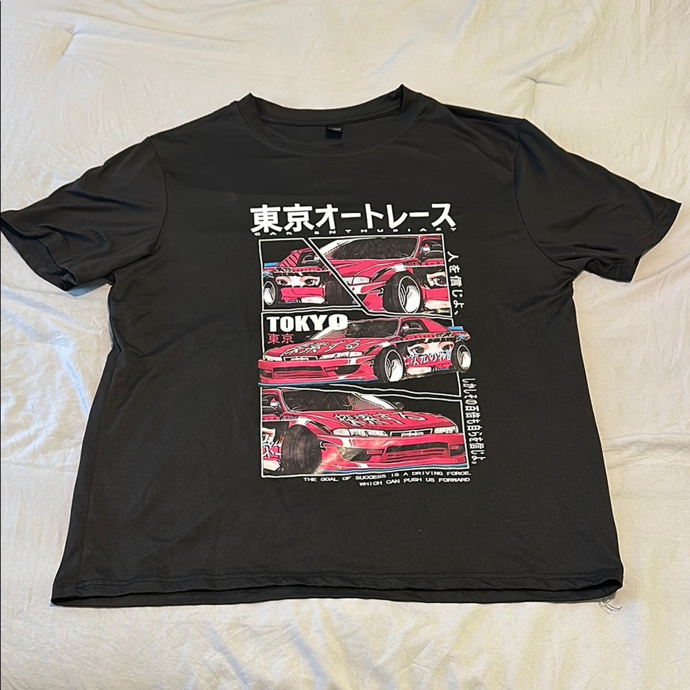 Black Graphic Tee with Tokyo Racing Design